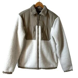 Y2K H&M Men’s Sherpa Fleece Jacket Regular Fit Cream Brown Size Small Gorpcore